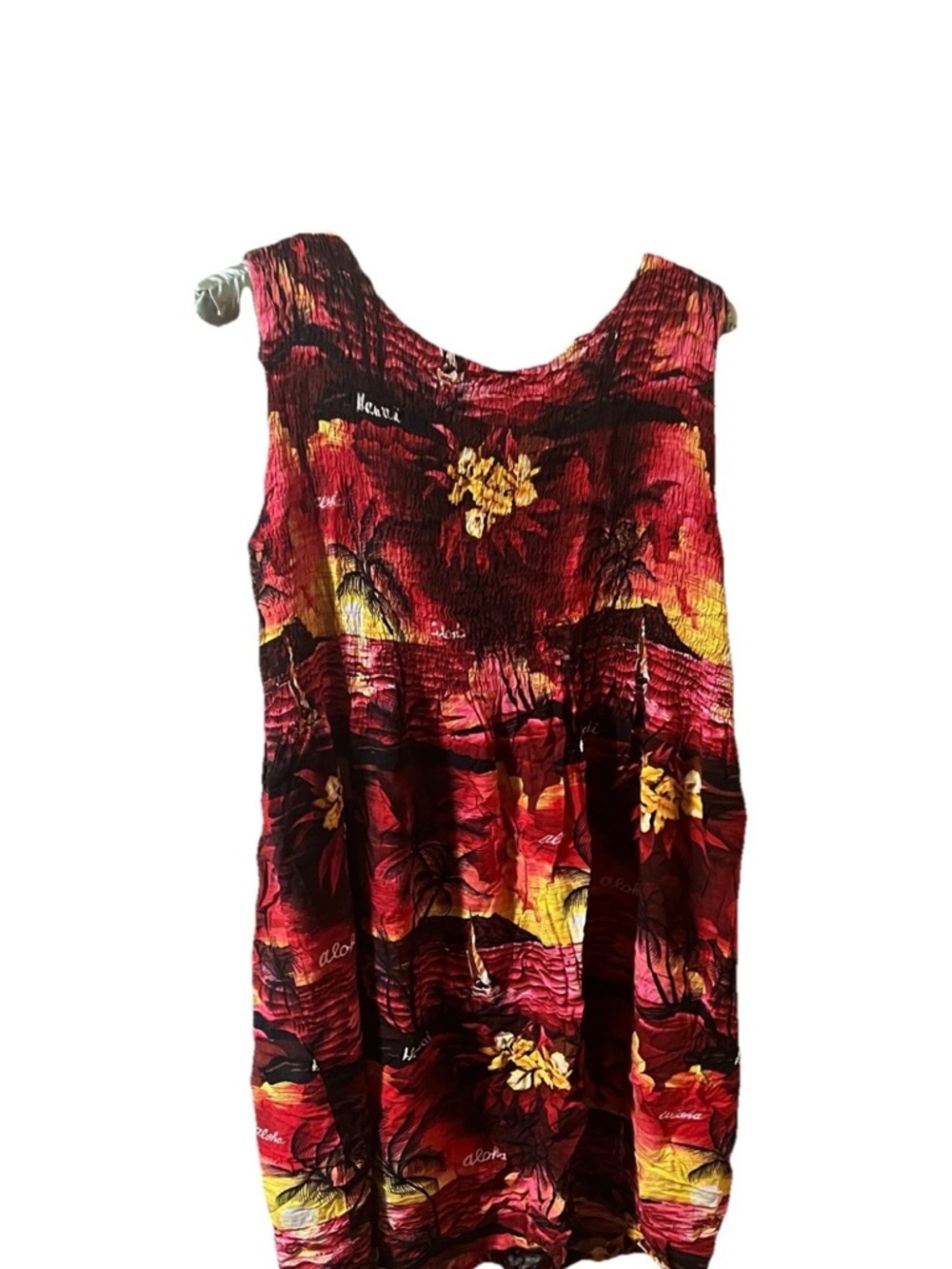 Aloha Hut Hawaiian Boho Smocked Dress Sundress Cottage Indie Festival One Size